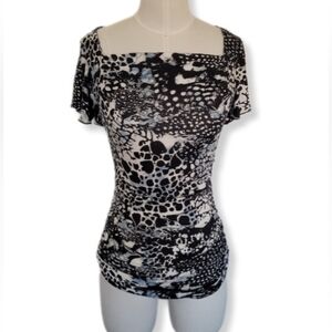 Cable & Gauge Blouse Black Multicolor Short Butterfly Sleeve Scoop Neck …